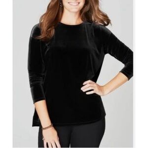 NEW J Jill Black Velvet Top Long Sleeve Crew Neck Witchy Cozy Comfy Party - XS